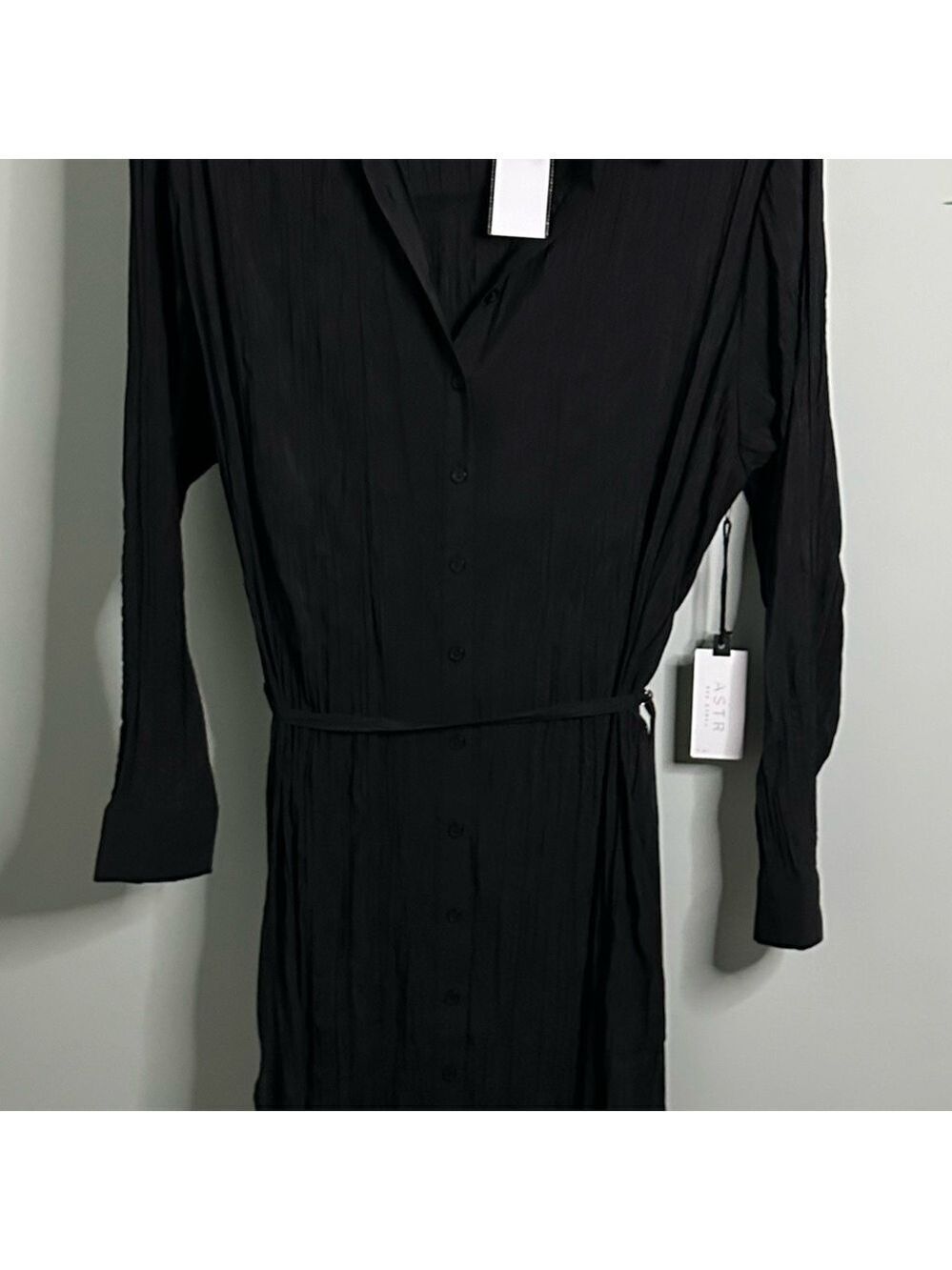 ASTR the Label Belted Long Sleeve Midi Shirtdress-Black size Small-NWT - Picture 7 of 13